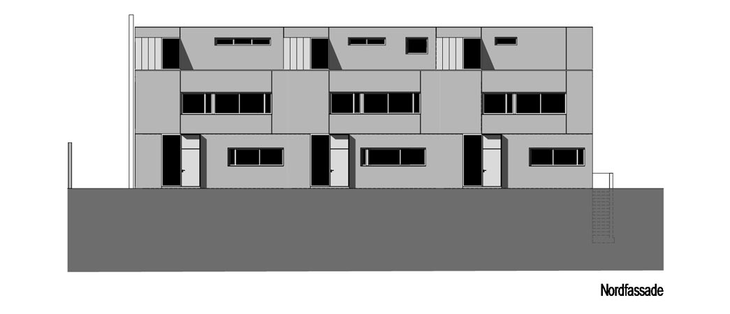 Plan 1 zu: EAB. Neubau von drei Einfamilienhäusern - Baugruppe im KfW 60-Standard, Berlin-Steglitz/Zehlendorf, 2003-2005, Architekt: Jo Sollich