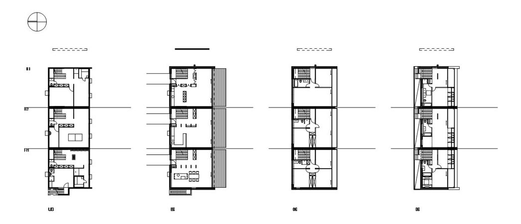 Plan 3 zu: EAB. Neubau von drei Einfamilienhäusern - Baugruppe im KfW 60-Standard, Berlin-Steglitz/Zehlendorf, 2003-2005, Architekt: Jo Sollich